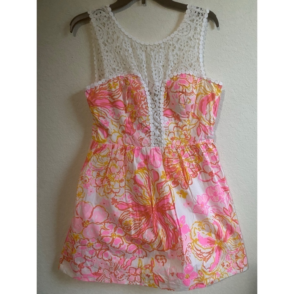 Lilly Pulitzer Reagan Happiness Pink Tropical Babydoll Fit Flare Dress Pockets 8 - Picture 3 of 15